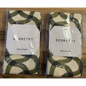 Geometry Dinner Napkins Set of 12 Green Geometric Print 19x19 Recycled NIP